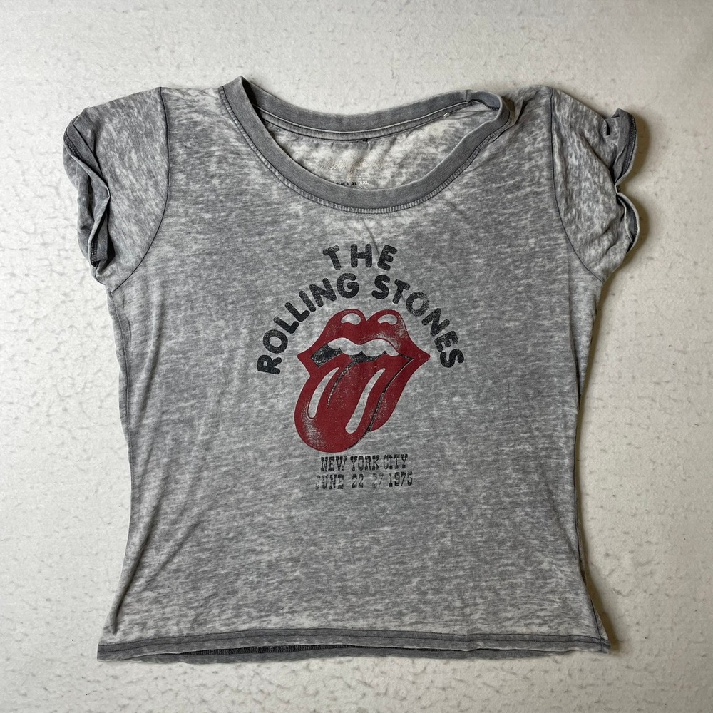 Rock Off The Rolling Stones T-Shirt Womens XL‎ Gray Short Sleeve NYC 1975 Tour